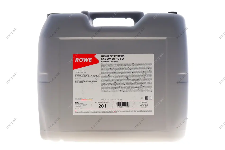Олива 5W30 HIGHTEC SYNT RS HC-FO (20L) (WSS-M2C913-D/ILSAC GF-3/-4/RN 0700/18-1811 S1/STJLR.03.5003) ROWE 20146-0200-99 (фото 1)