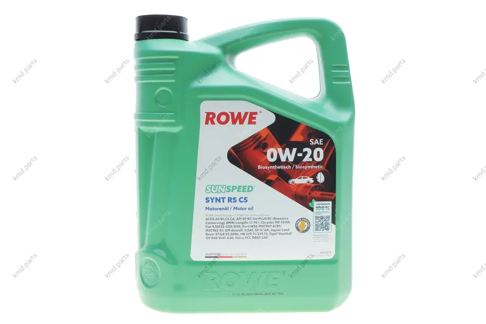 Олива 0W20 SUNSPEED SYNT RS C5 (5L) (ACEA A1/B1/C5/C6) (Longlife-17 FE+/MB 229.71/229.72/M2C962-A1) ROWE 4920379-0050-99 (фото 1)