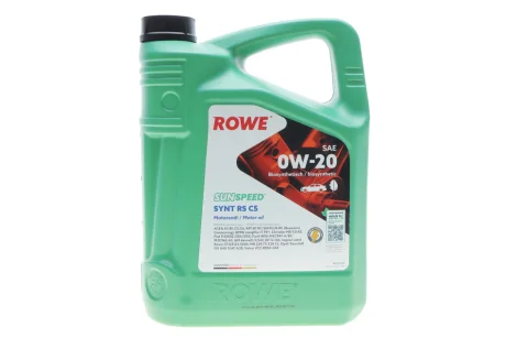Олива 0W20 SUNSPEED SYNT RS C5 (5L) (ACEA A1/B1/C5/C6) (Longlife-17 FE+/MB 229.71/229.72/M2C962-A1) ROWE 4920379-0050-99