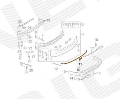 Молдінг бампера AUDI A8 (D4/F4), 11.13 - 18 SIGNEDA Signeda PAD99005A