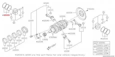 Кільця поршневі SUBARU 12033AC330