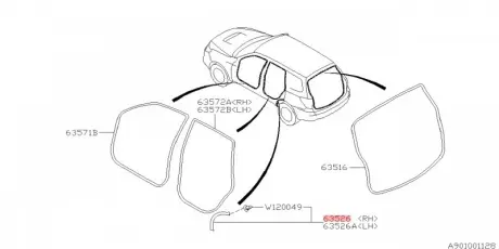 Гумка ущільнююча передніх дверей SUBARU 63526SC000
