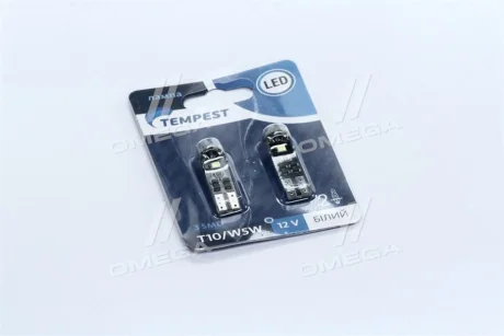 Лампа LED б / ц габарит і панель приладів T10 доп. опору. 3SMD W5W 12V WHITE 2шт. блістер <> TEMPEST TP-211T10-12V