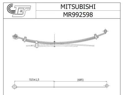 Ресора задня Mitsubishi L200 2.5 DI-D 05-15 (к-кт 6 листів) (70/515/685), 2/7+2/6+2/13мм. TES MR9925980019 Z/T
