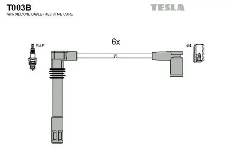 Провода высоковольтные (к-кт) AUDI A6 (C5) 2.4, 2.8i BLATNA TESLA T003B