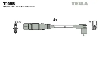 Кабель запалювання к-кт VAG 1,6 96-05 AKL/APF/AEH/ARM, Skoda Octavia 2,0 AZH/AQY TESLA T059B