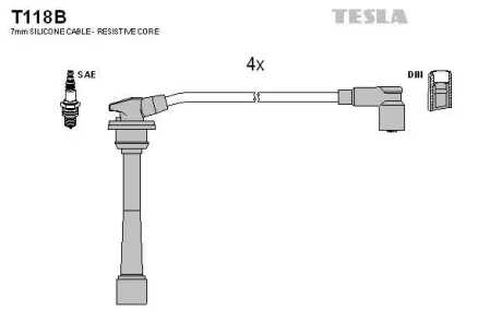Провід високовольтний, комплект Hyundai Accent (II,III), Tucson (04-10)/ Kia Cerato I, Sportage II 1.6, 2.0i BLATNA TESLA T118B