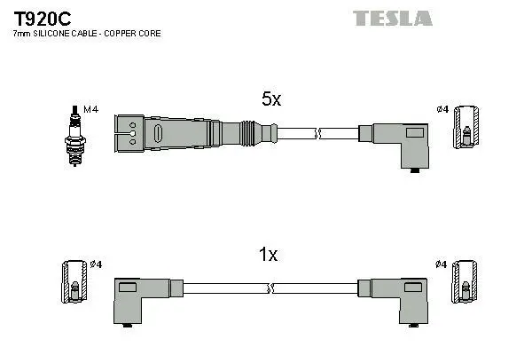Кабель запалювання к-кт VW T4 90-03 3,5 BLATNA TESLA T920C (фото 1)