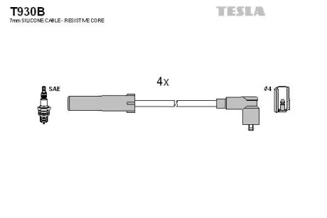 Провід високовольтний, комплект Renault Logan (04-), Sandero/Stepway (09-) 1.4, 1.6i BLATNA TESLA T930B