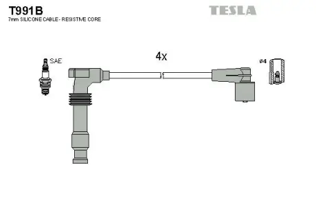 Провід високовольтний, комплект Opel Astra G, Corsa B, Vectra B 1.4, 1.6i BLATNA TESLA T991B