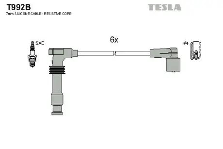 Провід високовольтний, комплект Opel Omega B 2.5, 3.0i BLATNA TESLA T992B