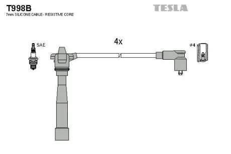 Кабель запалювання к-кт Lancia 00-03, Fiat 95-01 98 1,6 16V TESLA T998B
