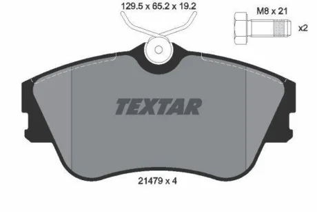 Комплект гальмівних колодок передн, VW CALIFORNIA T4 CAMPER, TRANSPORTER T4 1.8-2.8 07.90-06.03 TEXTAR 2147902