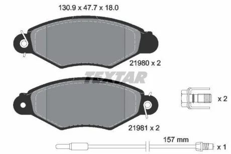 Комплект гальмівних колодок передн, NISSAN KUBISTAR RENAULT KANGOO, KANGOO EXPRESS 1.0-Electric 08.97- TEXTAR 2198003