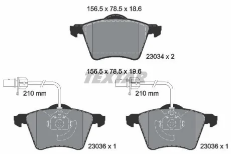 Колодки гальмівні (передні) VW T4 90-00 R16 (Teves) Q+ (з датчиками) (156.5x78.5x18.6) TEXTAR 2303401