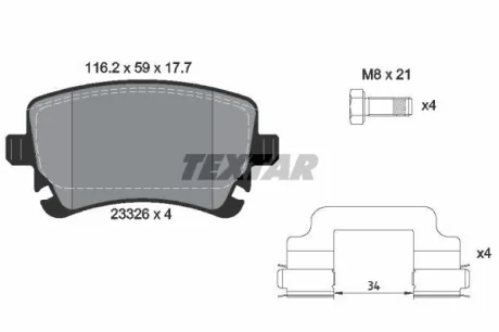 Гальмівні колодки BENTLEY Continental "R "03-17 ="" TEXTAR 2332607