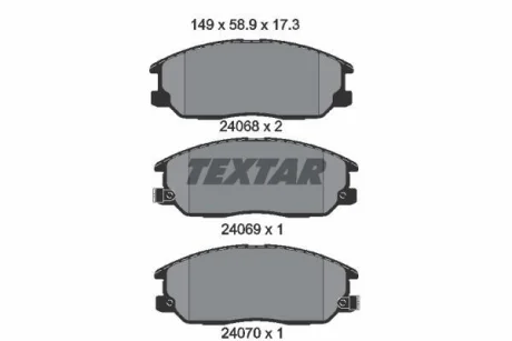 Комплект гальмівних колодок передн, HYUNDAI H-1 CARGO, TERRACAN KIA SORENTO I LADA NIVA TRAVEL SSANGYONG KYRON SUZUKI IGNIS II 1.5-3.5 11.01- TEXTAR 2406801