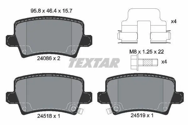 Комплект гальмівних колодок задн, HONDA CIVIC VIII 1.4-2.2D 09.05-01.12 TEXTAR 2408601 (фото 1)