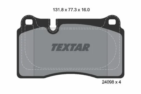 Комплект гальмівних колодок задн, CHEVROLET CORVETTE SEAT LEON, LEON SC, LEON ST ASTON MARTIN DB9 VANTAGE, DBS, DBS VOLANTE, VANQUISH VANTAGE, VANQUISH VOLANTE, VANTAGE VANTAGE 2.0-6.2 06.11- TEXTAR 2409803