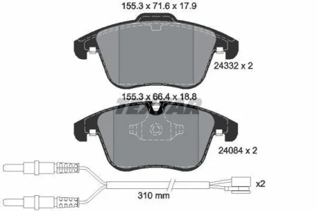 Колодки гальмівні (передні) Citroen C5/ Peugeot 407/508 08- (з датчиками) (Teves) Q+ TEXTAR 2433201
