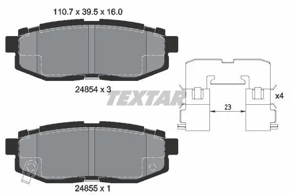 Комплект гальмівних колодок задн (з комплектуючими), SUBARU BRZ, FORESTER, IMPREZA, LEGACY V, OUTBACK, TRIBECA TOYOTA GR 86, GT 86 2.0-3.6 11.01- TEXTAR 2485401 (фото 1)