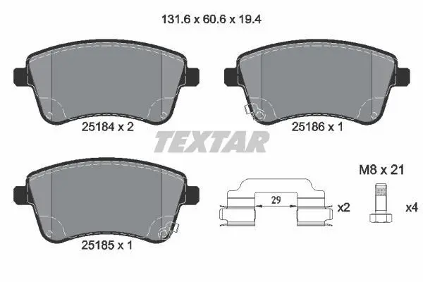 Комплект гальмівних колодок передн, KIA VENGA 1.4-1.6D 02.10- TEXTAR 2518401 (фото 1)