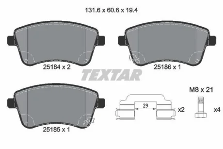 Комплект гальмівних колодок передн, KIA VENGA 1.4-1.6D 02.10- TEXTAR 2518401