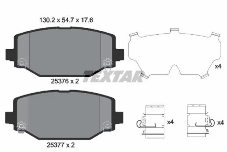 Комплект гальмівних колодок задн, CHRYSLER GRAND VOYAGER V, TOWN & COUNTRY, VOYAGER V DODGE GRAND, JOURNEY FIAT FREEMONT LANCIA VOYAGER VW ROUTAN 2.0D-4.0 06.07- TEXTAR 2537601
