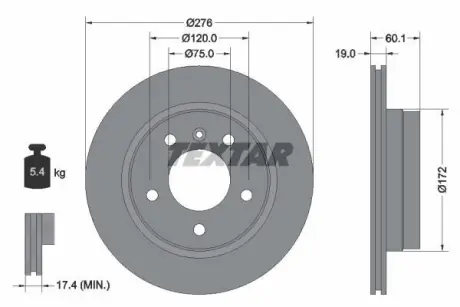 Диск гальмівний (задній) BMW 3 (E36/E46) 95-05 (276x19) PRO TEXTAR 92072403