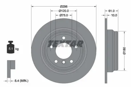 A_Диск гальмівний BMW 5(E39) "R D=298mm "95-"04 ="" TEXTAR 92076603