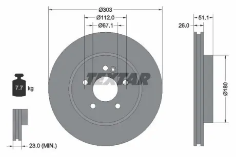Диск гальмівний MERCEDES M(W163) "F D=303mm "98-"05 ="" TEXTAR 92089905