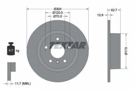 A_Диск гальмівний LAND ROVER Discovery/Range Rover "R D=304mm "94-12 ="" TEXTAR 92095203