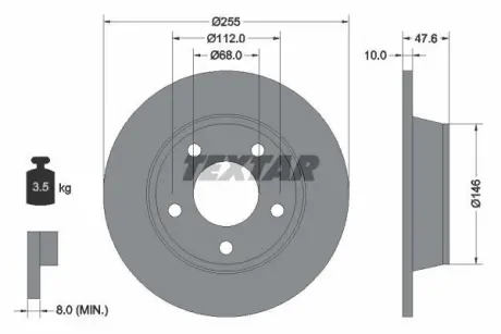 Диск гальмівний задн Лів/Прав AUDI A6 C5, ALLROAD C5 1.8-3.0 02.97-08.05 TEXTAR 92117303