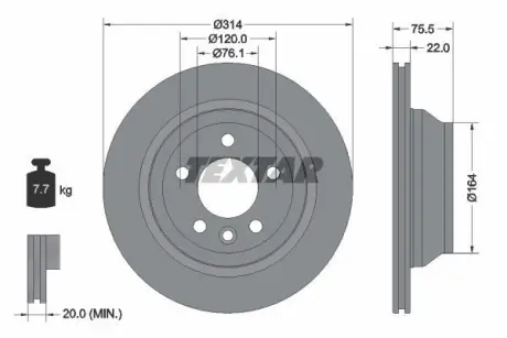 Диск гальмівний VW Multivan/Touareg/T5 "R D=314mm "02-15 ="" TEXTAR 92121903