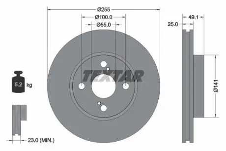 Диск гальмівний TOYOTA Corolla/Prius "F D=255mm "97-13 ="" TEXTAR 92125903
