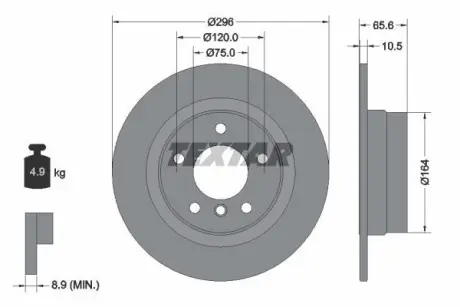 Диск гальмівний BMW 1(E81)/3(E90) "R D=296mm "04-13 ="" TEXTAR 92133103