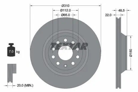 Диск гальмівний AUDI/SKODA/VW A3/SuperB/Golf/Passat "R D=310mm "05>> ="" TEXTAR 92140703