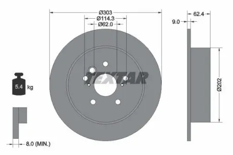 A_Диск гальмівний TOYOTA Rav4 "R D=303mm "00>> ="" TEXTAR 92144103