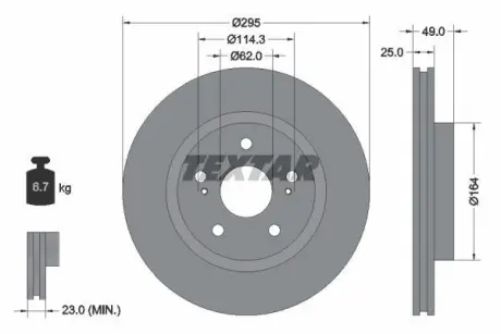 Диск гальмівний SUZUKI Grand Vitara "F D=295mm "05>> ="" TEXTAR 92156503