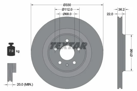 Диск гальмівний (задній) Audi A4/A5 08-17/Q5 08- (330х22) PRO TEXTAR 92160303