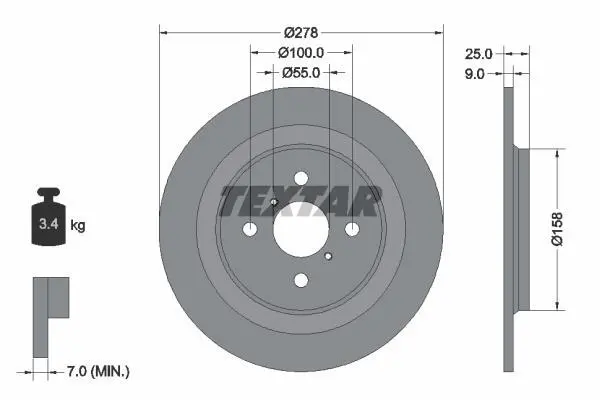 Диск гальмівний задн лів/прав (без маточини) TOYOTA YARIS, YARIS / VIOS 1.0-1.8 01.05-06.20 92161903 TEXTAR 92161900 (фото 1)