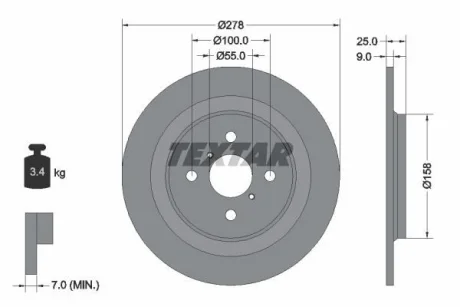 Диск гальмівний задн лів/прав (без маточини) TOYOTA YARIS, YARIS / VIOS 1.0-1.8 01.05-06.20 92161903 TEXTAR 92161900