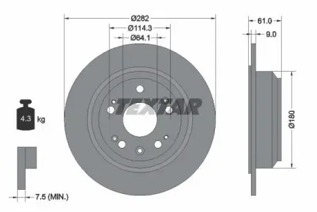A_Диск гальмівний HONDA Accord "R D=282mm "03-08 ="" TEXTAR 92165803