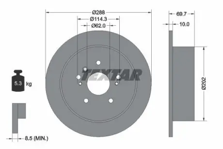 Диск гальмівний (задній) Lexus RX 03-09 (288x10) PRO TEXTAR 92171603