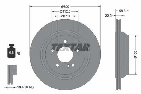 Диск гальмівний MERCEDES S(W221)/SL(R230) "R D=300mm "01>> ="" TEXTAR 92176303