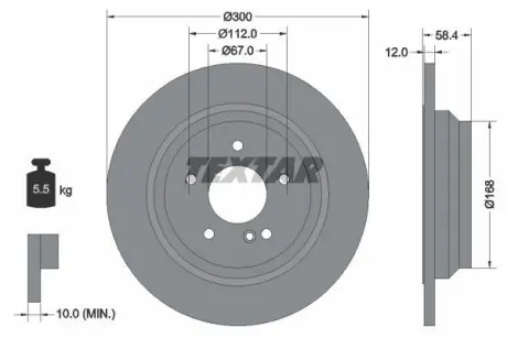 Диск гальмівний MERCEDES S(W221) "R D=300mm "04-13 ="" TEXTAR 92176503