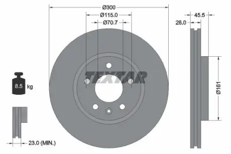 Диск гальмівний (передній) Opel Astra J 09- (300x26) PRO+ TEXTAR 92205605