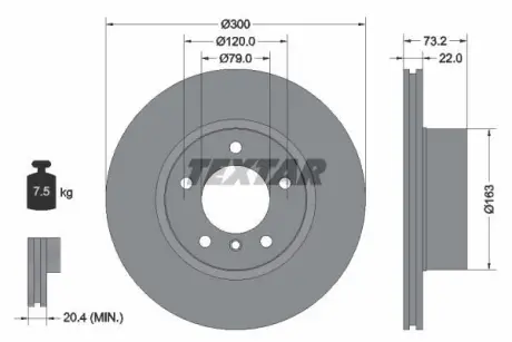 Диск гальмівний передн Лів/Прав BMW 1 (F20), 1 (F21), 3 (F30, F80), 3 (F31), 3 GRAN TURISMO (F34), 4 (F32, F82), 4 (F33, F83), 4 GRAN COUPE (F36) RENAULT MASTER III 1.5-3.0D 02.11- 92238505 TEXTAR 92238503
