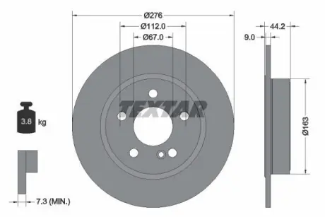 Диск гальмівний (задній) MB A-class (W176)/B-class (W246) 12- (276x9) PRO TEXTAR 92241303