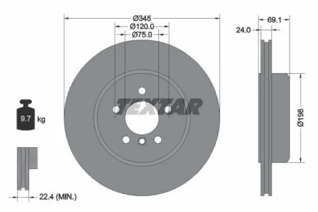 Двочастинний гальмівний диск задн Лів/Прав BMW 5 (F10), 5 (F11), 5 GRAN TURISMO (F07), 6 (F12), 6 (F13), 6 GRAN COUPE (F06), 7 (F01, F02, F03, F04) 2.0-4.4H 02.08-10.18 92253925 TEXTAR 92253903